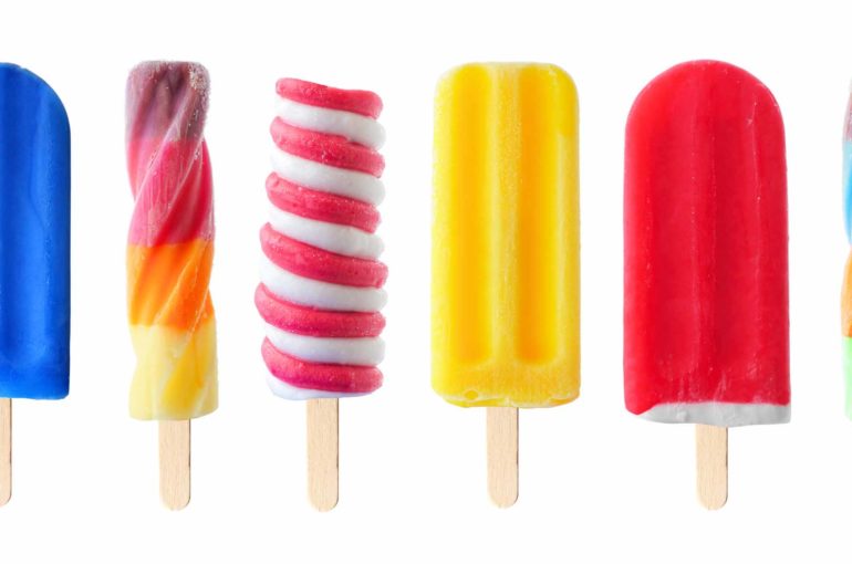 Set of unique colorful summer popsicles isolated on white