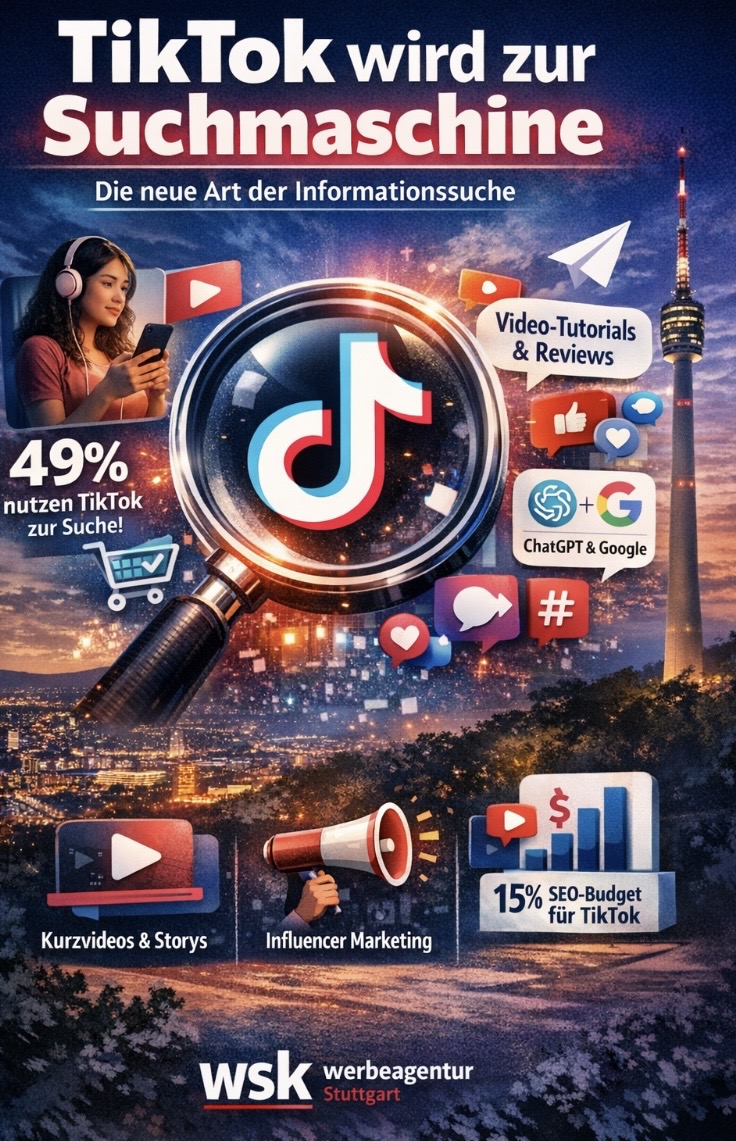 TikTok wird zur Suchmaschine: Was das für Unternehmen bedeutet – Insights von "wsk werbeagentur in Stuttgart" Die digitale Suche verändert sich rasant.