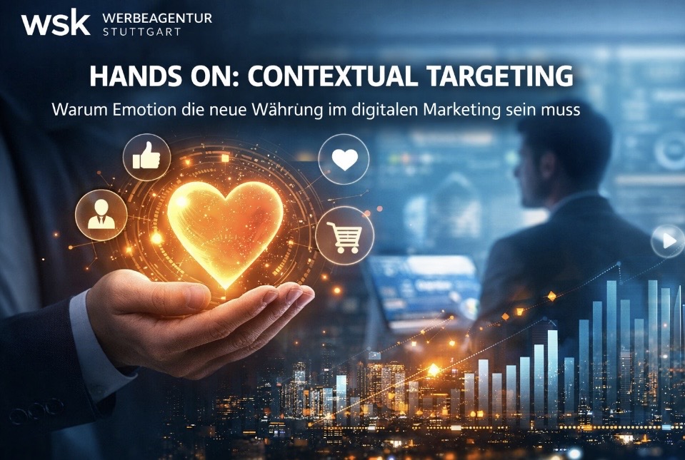 HANDS ON: CONTEXTUAL TARGETING Warum Emotion die neue Währung im digitalen Marketing sein muss In unserem „Hands On“-Format der wsk werbeagentur stuttgart dreht sich alles um praxisnahe Tipps für den Einsatz moderner Marketing-Tools, KI-Technologien und datengetriebener Strategien. Heute im Fokus: Contextual Targeting